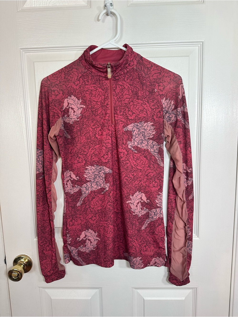 Kastel Women’s Sun Shirt 1/4 Zip Performance Top - Rose Pink Horse design Small